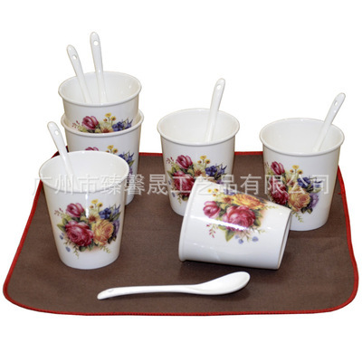 廠(chǎng)家直銷(xiāo)六杯六勺茶具 商務(wù)禮品優(yōu)選，花卉圖案典雅促銷(xiāo)